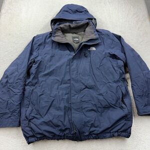 The North Face Mens XL Navy Blue Fleece Lined Hooded Nylon Shell Jacket Hiking